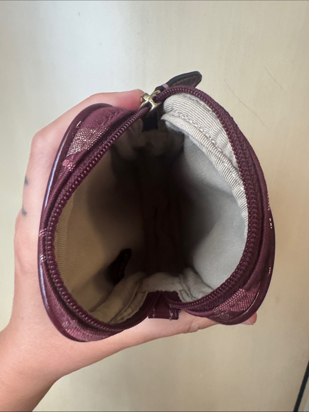 Coach Small Wristlet Pouch in Burgundy and Gold - Picture 7 of 7